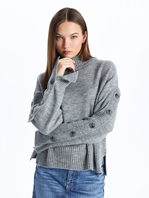 LCW Vision Yarım Balıkçı Yaka Oversize Kadın Triko Kazak - W3JH10Z8-DW2