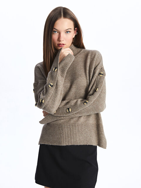 LCW Vision Yarım Balıkçı Yaka Oversize Kadın Triko Kazak - W3JH10Z8-EHW