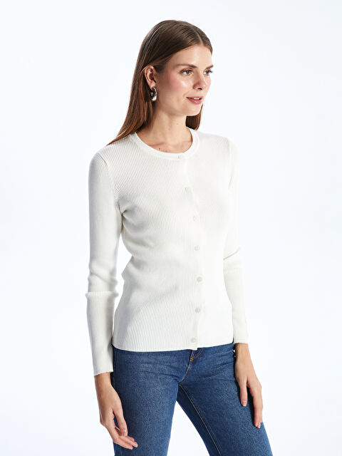 LCWAIKIKI Basic Bisiklet Yaka Düz Uzun Kollu Kadın Triko Hırka - W3JH69Z8-R9J