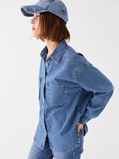 LCW Jeans Oversize Kadın Jean Gömlek Ceket - W3JH74Z8-507