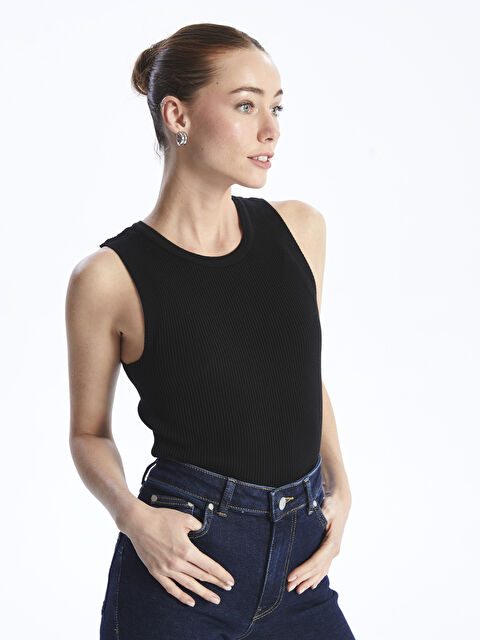 LCWAIKIKI Basic Kadın Bisiklet Yaka Düz Triko Atlet - W3JI61Z8-CVL