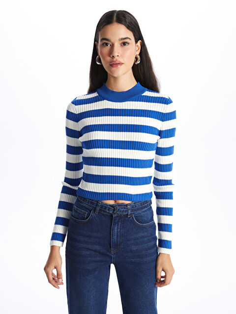 LCW Vision Bisiklet Yaka Renk Bloklu Uzun Kollu Kadın Triko Kazak - W3JI89Z8-MRQ