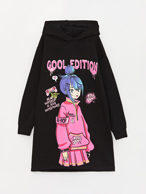 LCW Kids Kapüşonlu Baskılı Uzun Kollu Kız Çocuk Elbise - W3JL01Z4-CVL