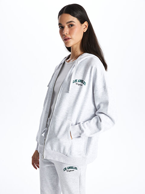 LCW Vision Kapüşonlu Baskılı Kadın Kalın Fermuarlı Sweatshirt - W3JM42Z8-CY9