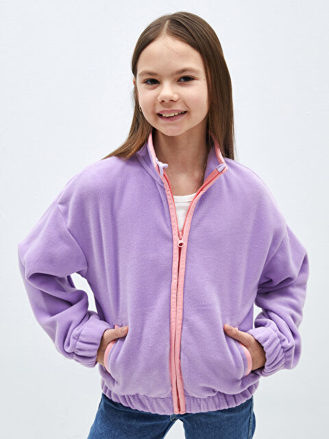LCW Kids Dik Yaka Uzun Kollu Polar Kız Çocuk Fermuarlı Sweatshirt - W3JO08Z4-FMN