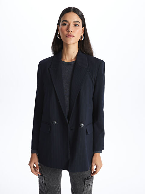 LCW Vision Çizgili Uzun Kollu Kadın Blazer Ceket - W3JP59Z8-LGS