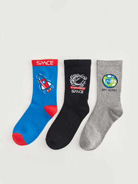 LCW Kids Desenli Erkek Çocuk Patik Çorap 3'lü - W3JP78Z4-K00