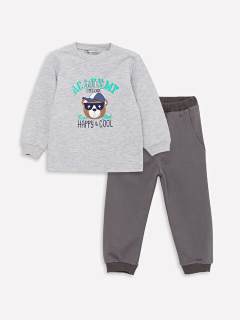 Luggi Baby Bisiklet Yaka Erkek Bebek Sweatshirt ve Eşofman Alt 2'li - W3JU66Z1-HSF