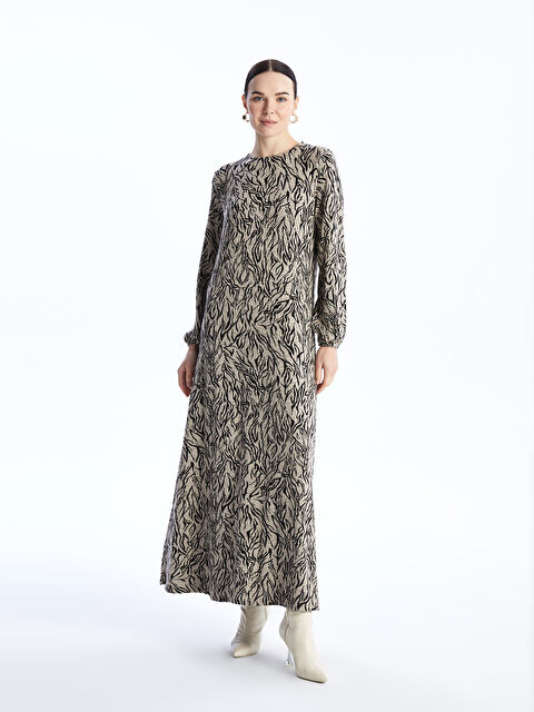 LCW Grace Bisiklet Yaka Desenli Uzun Kollu Kadın Elbise - W3JY99Z8-LQB