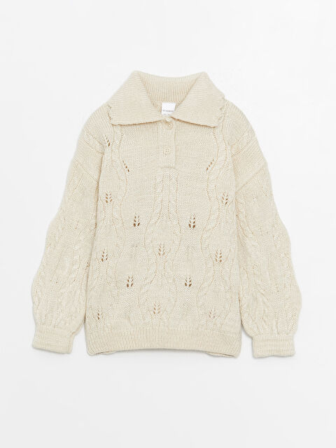 LCW baby Gömlek Yaka Kendinden Desenli Uzun Kollu Kız Bebek Triko Kazak - W3K417Z1-FES