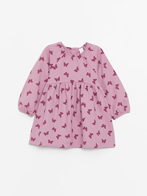 LCW baby Bisiklet Yaka Uzun Kollu Baskılı Kız Bebek Elbise - W3K419Z1-LSD