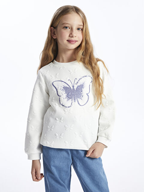 LCW Kids Bisiklet Yaka Baskılı Uzun Kollu Kız Çocuk Sweatshirt - W3K498Z4-Q6K