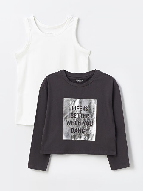 LCW Kids Bisiklet Yaka Baskılı Kız Çocuk Tişört ve Atlet - W3K509Z4-HHY