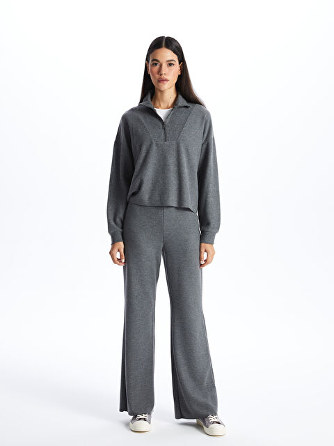 LCW Vision Beli Lastikli Düz Geniş Paça Kadın Triko Pantolon - W3K627Z8-DNJ