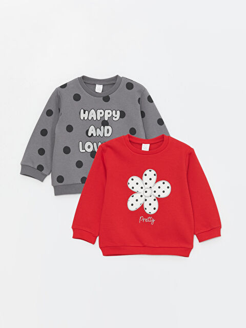 LCW baby Bisiklet Yaka Uzun Kollu Baskılı Kız Bebek Sweatshirt 2'li - W3K728Z1-HC3