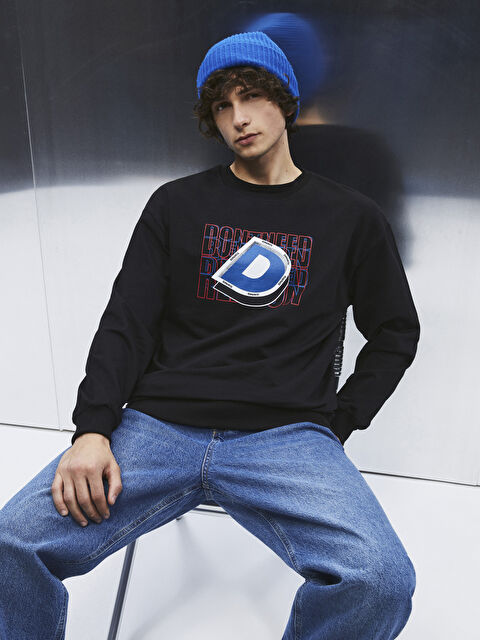 14-18 Oversize Bisiklet Yaka Baskılı Uzun Kollu Unisex Sweatshirt - W3KB68Z4-RQL