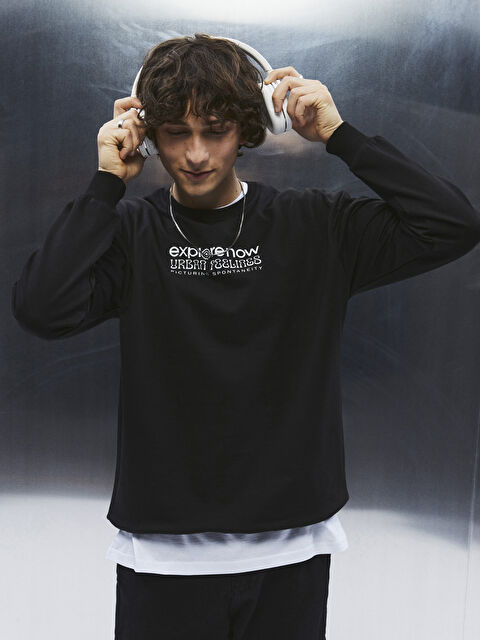 14-18 Oversize Bisiklet Yaka Baskılı Uzun Kollu Unisex Sweatshirt - W3KB69Z4-RQL