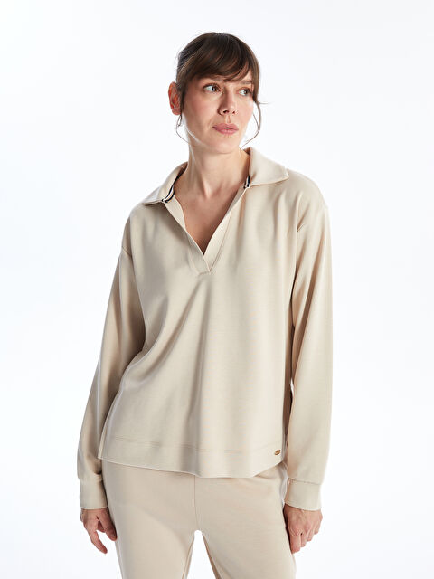 LCWAIKIKI Basic Polo Yaka Düz Uzun Kollu Kadın Sweatshirt - W3KC27Z8-G1Y