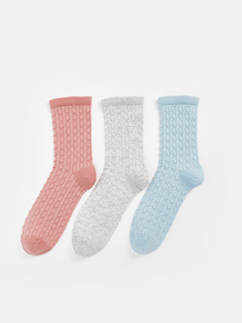 LCW DREAM Kendinden Desenli Kadın Soket Çorap 3'lü - W3KC62Z8-G2E