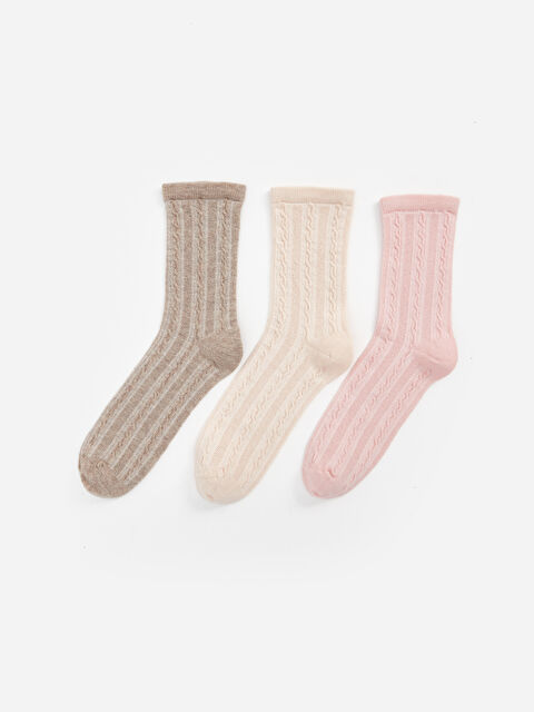 LCW DREAM Kendinden Desenli Kadın Soket Çorap 3'lü - W3KC64Z8-J3S