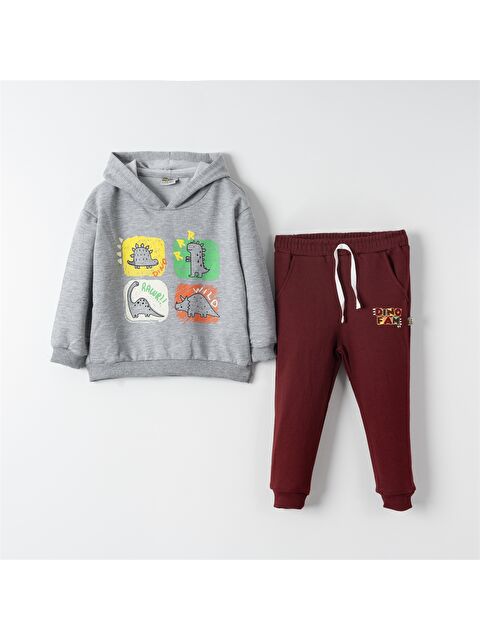 Mışıl Kids Kapüşonlu Uzun Kollu Erkek Bebek Sweatshirt ve Eşofman Alt 2'li Takım - W3KD80Z1-HPB