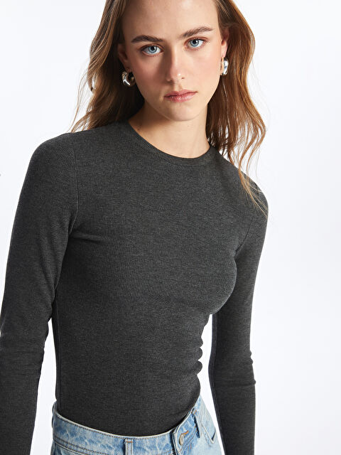 LCW Vision Bisiklet Yaka Düz Uzun Kollu Kadın Tişört - W3KI82Z8-L8N