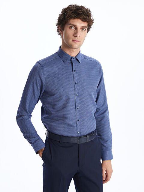 LCW BUSINESS Slim Fit Uzun Kollu Armürlü Erkek Gömlek - W3KK82Z8-CRP
