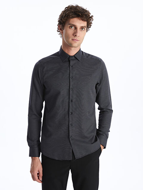 LCW BUSINESS Slim Fit Uzun Kollu Armürlü Erkek Gömlek - W3KK82Z8-YFC