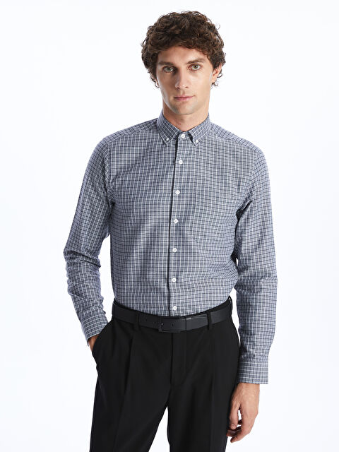 LCW BUSINESS Regular Fit Uzun Kollu Ekose Armürlü Erkek Gömlek - W3KK85Z8-LMK