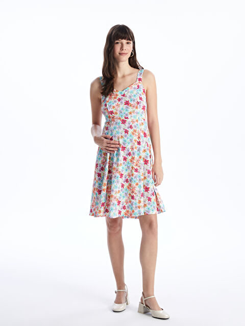 LCWAIKIKI Maternity Kalp Yaka Desenli Hamile Elbise - S40055Z8-LQQ