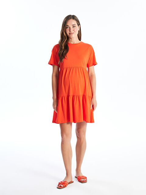 LCWAIKIKI Maternity Bisiklet Yaka Düz Kısa Kollu Hamile Elbise - S40088Z8-GRM