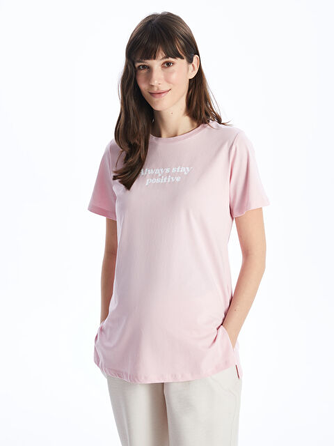 LCWAIKIKI Maternity Bisiklet Yaka Baskılı Kısa Kollu Hamile Tişört - S40099Z8-S1A