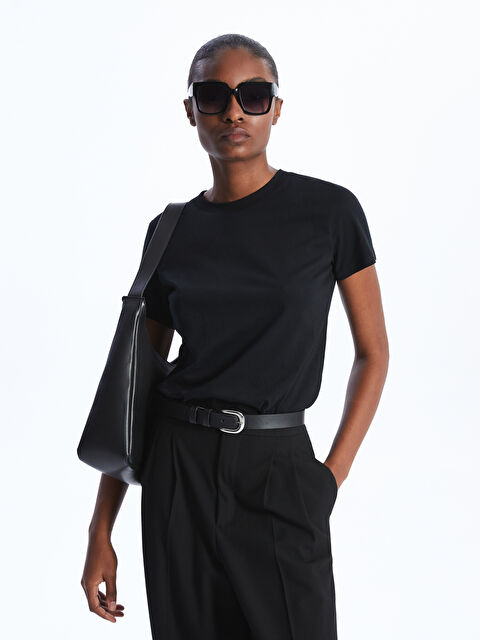 LCW Vision Bisiklet Yaka Düz Kısa Kollu Kadın Tişört - S40212Z8-CVL