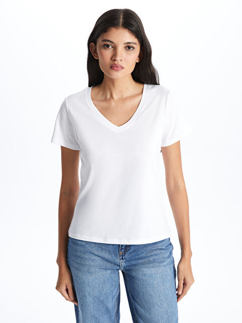 LCW Vision V-Neck Plain Short Sleeve Women's T-Shirt - S40213Z8-Q6K