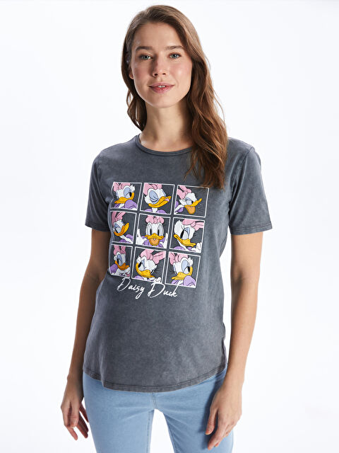 LCWAIKIKI Maternity Bisiklet Yaka Daisy Duck Baskılı Kısa Kollu Hamile Tişört - S40228Z8-SFS