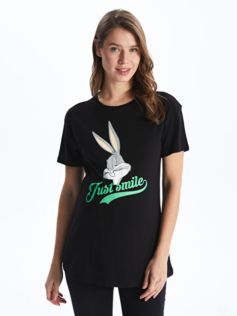 LCWAIKIKI Maternity Bisiklet Yaka Bugs Bunny Baskılı Kısa Kollu Hamile Tişört - S40229Z8-CVL