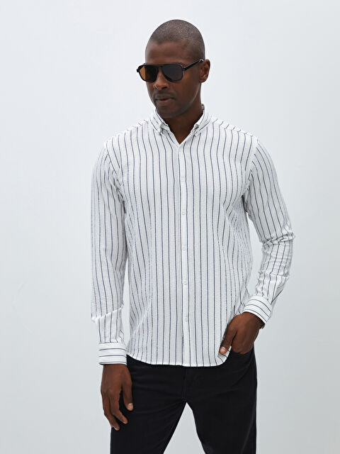 LCW Vision Slim Fit Long Sleeve Striped Men's Shirt - S40349Z8-LJX