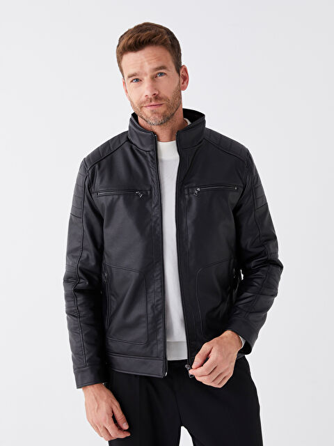 LCWAIKIKI Classic Standart Kalıp Dik Yaka Erkek Deri Görünümlü Mont - S40410Z8-CVL