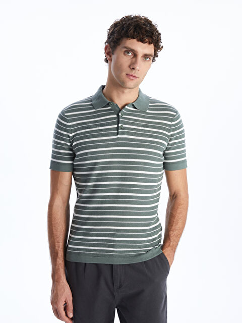 LCWAIKIKI Classic Polo Yaka Kısa Kollu Çizgili Erkek Triko Kazak - S40492Z8-YDR