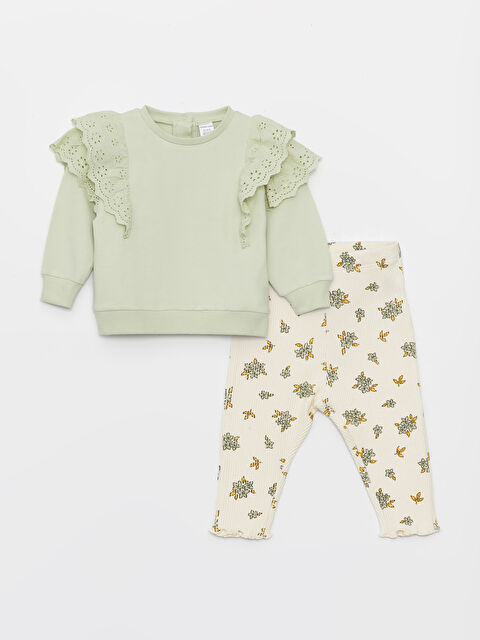 LCW baby طقم للبنات رضع ياقة دائرية كم طويل بلوزة رياضية وبنطلون ضيق قطعتين - S40495Z1-VK1