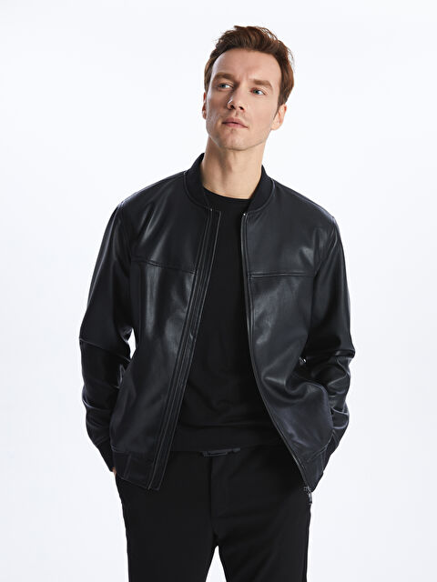 LCWAIKIKI Classic Standart Kalıp Dik Yaka Erkek Deri Görünümlü Mont - S40547Z8-CVL