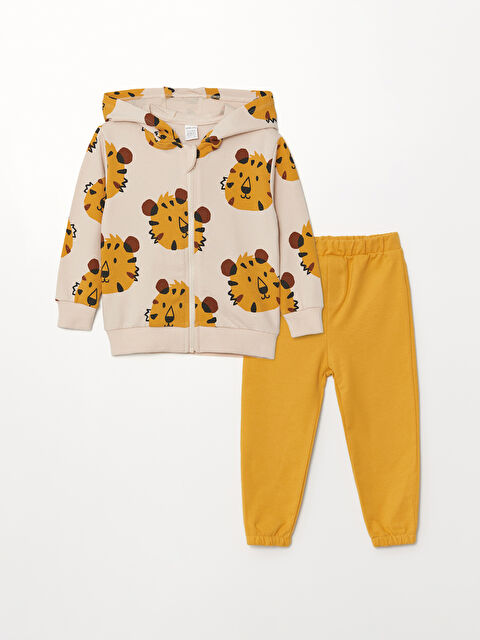 LCW baby Hooded Long Sleeve Printed Baby Boys' Cardigan and Pants 2 Pack Set - S40576Z1-FW6