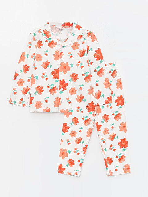 LCW baby طقم بيجامة للبنات الصغيرات بياقة بولو وكم طويل منقوش - S40595Z1-LRA