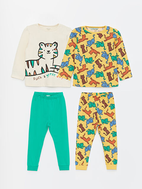 LCW baby Crew Neck Long Sleeve Printed Baby Boy Pyjamas Set 2-Pack - S40696Z1-FF7