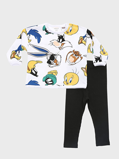 LCW baby طقم ٢ قطعة سويت شيرت وبنطلون رياضي مطبوع بأكمام طويلة وياقة دائرية للأولاد الرضع - S40730Z1-LQA