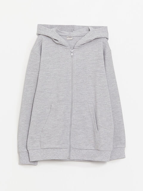 LCW Kids Kapüşonlu Basic Uzun Kollu Erkek Çocuk Fermuarlı Sweatshirt - S40741Z4-LAL