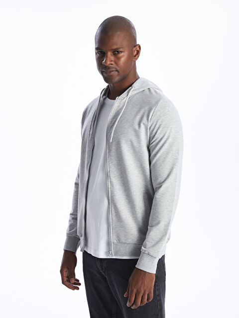 LCWAIKIKI Classic Kapüşonlu Uzun Kollu Erkek Fermuarlı Sweatshirt - S40780Z8-DCR