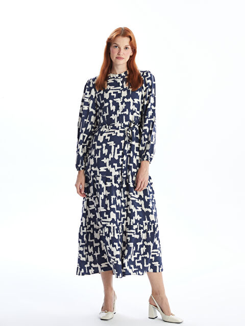 LCW Modest Crew Neck Patterned Long Sleeve Women's Dress - S41123Z8-LSJ