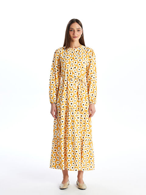 LCW Modest Crew Neck Patterned Long Sleeve Women's Dress - S41123Z8-LUB
