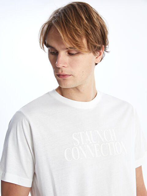 XSIDE Crew Neck Short Sleeve Printed Combed Cotton Men's T-shirt - S41411Z8-RHG